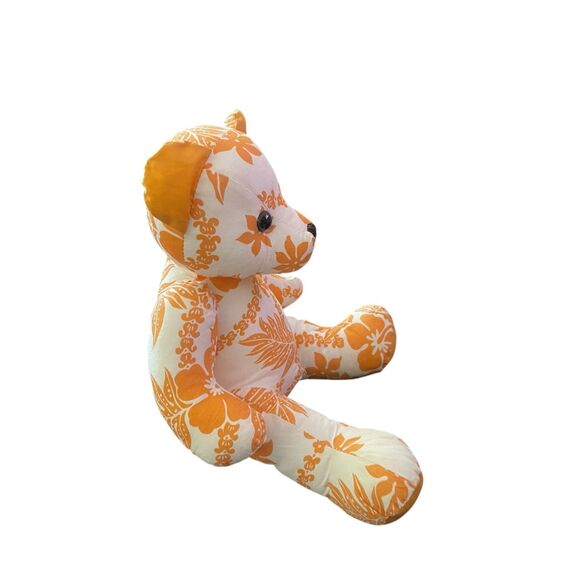 The Wow! Company Orange White Floral Hawaiian Print Teddy Bear Plush Stuffed Toy - Picture 2 of 9